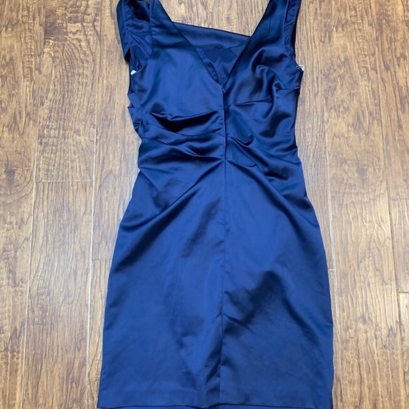 David’s Bridal Navy Blue Satin Ruched formal dress - Picture 5 of 7
